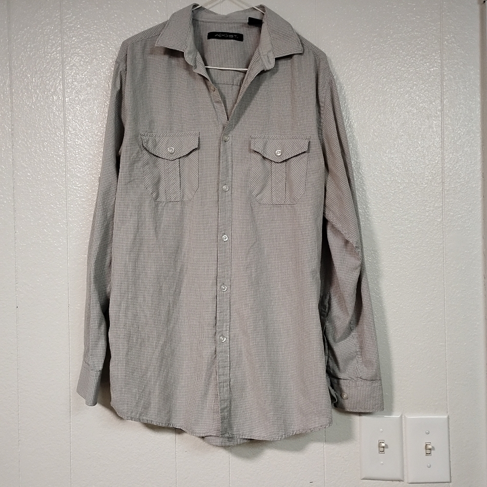 Gray Button-Up Shirt Axist Mens Small Long Sleeve Casual Versatile Dress Shirt